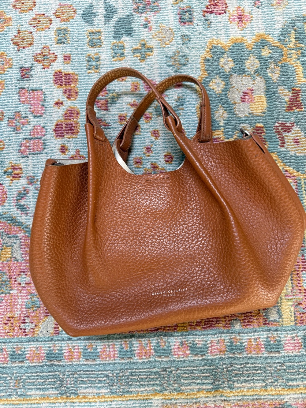 Italian Gianni Chiarini Tan Pebbled Leather Tote